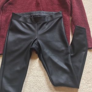 Express Shiny Black Leather Stretchy Leggings